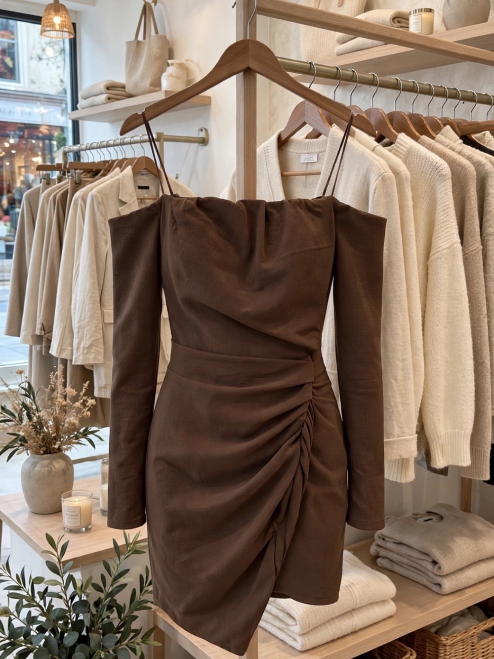 Off shoulder brown dress